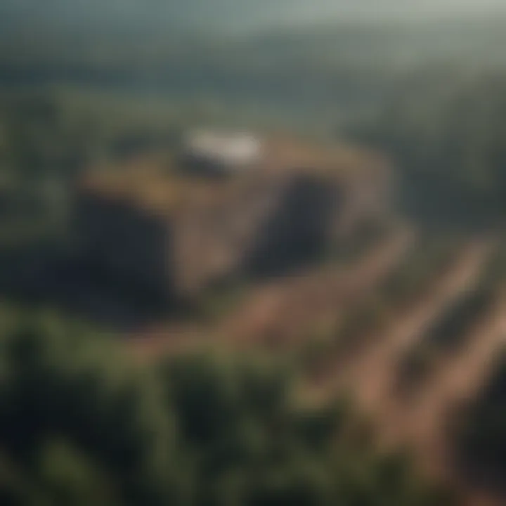 Corporate building overlooking deforested area