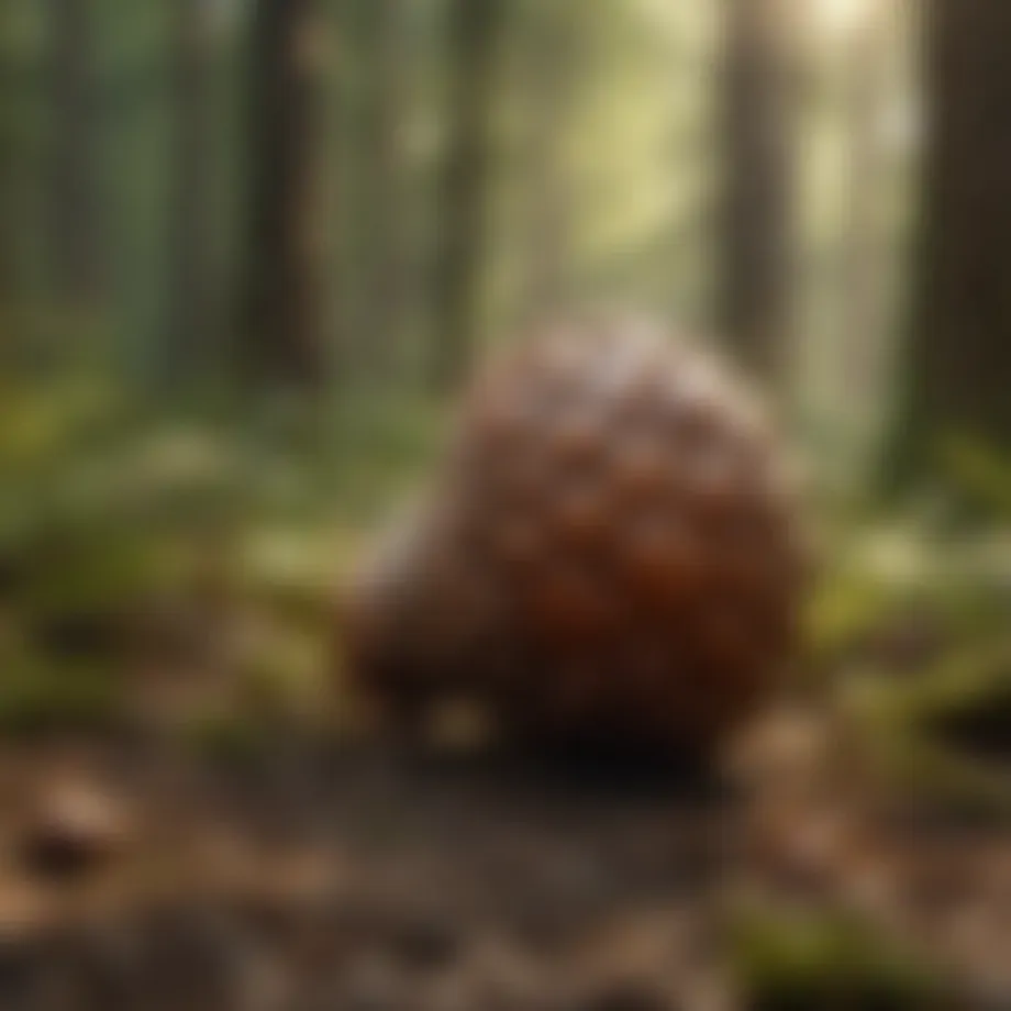 Conceptual illustration of artificial acorns in a forest setting