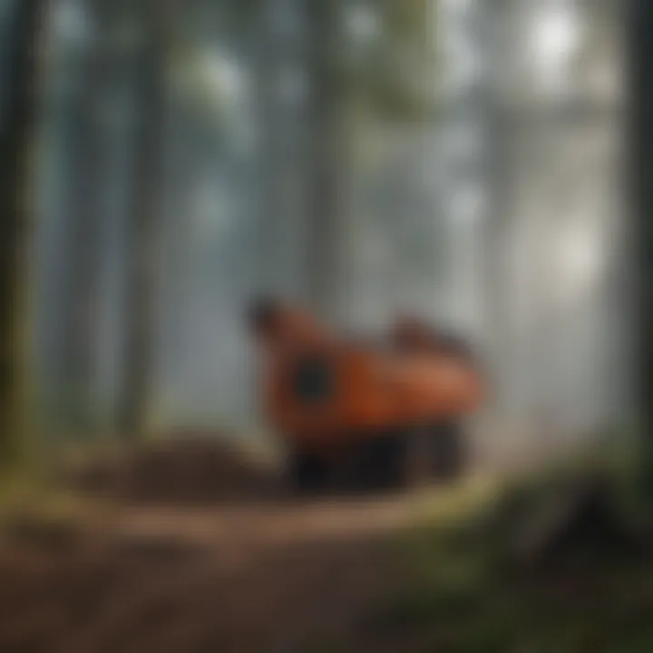 An overview of a forest area being managed with the help of bark chippers.