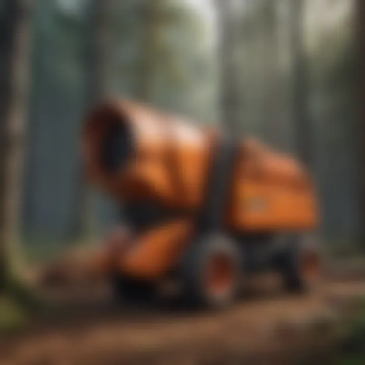A detailed illustration of the technical specifications of a bark chipper.