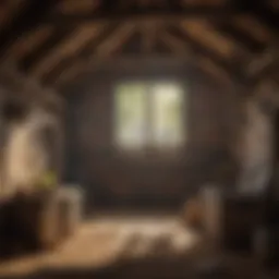 A bat roosting in a rustic barn setting