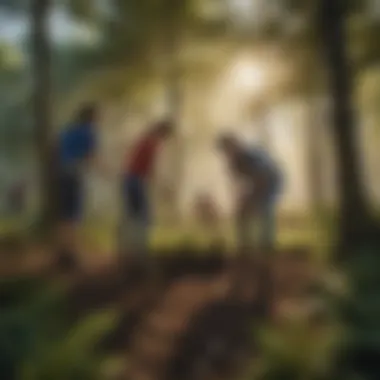 Community Engagement Through Ecological Initiatives A diverse group engaged in community service, planting trees in a local park.