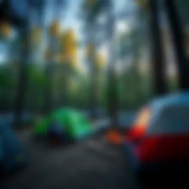 Campers setting up their tents in a serene Berry Bend environment