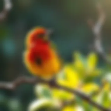 Colorful Western Tanager perched on a branch