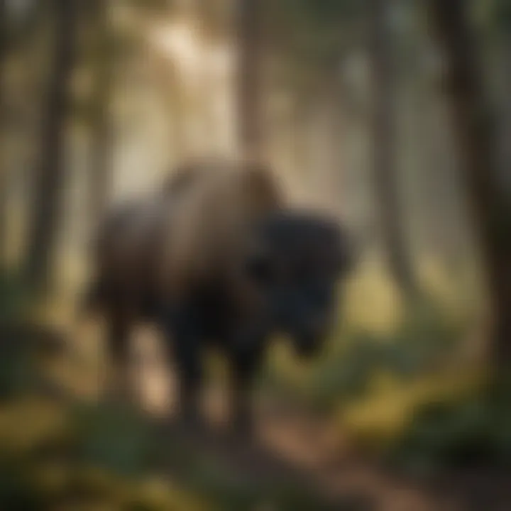 Scenic view of buffalo in a forested area