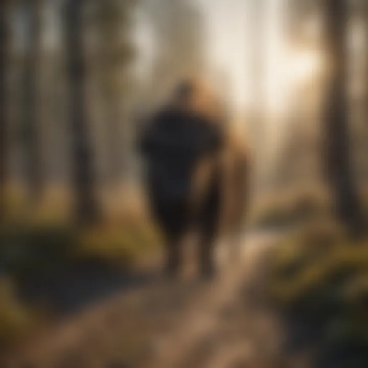 A conservationist studying buffalo tracks in the wild.