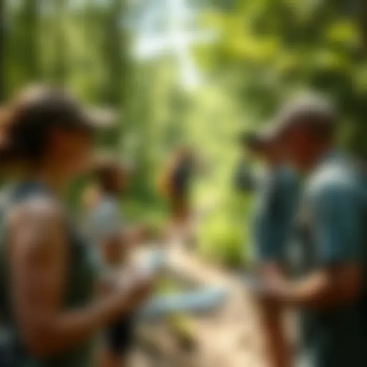 Visitors engaging in outdoor activities such as hiking and birdwatching within Camp Creek State Park.