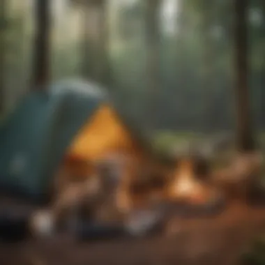 Cozy Campsite for Pet Lovers A campsite setup with a tent alongside a dog resting
