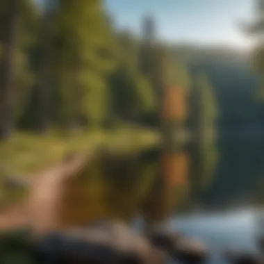 Lakeside Views for Campers and Their Pets A picturesque lake surrounded by trees, perfect for camping with dogs