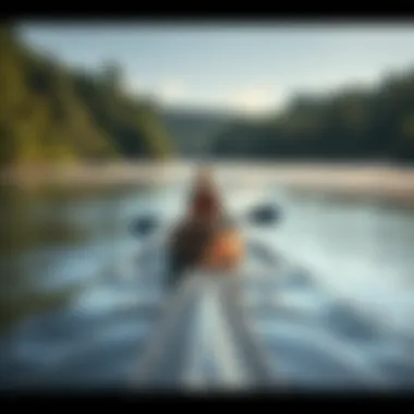 Serenity of Canoeing in Lush Surroundings Canoe gliding through tranquil waters surrounded by lush greenery