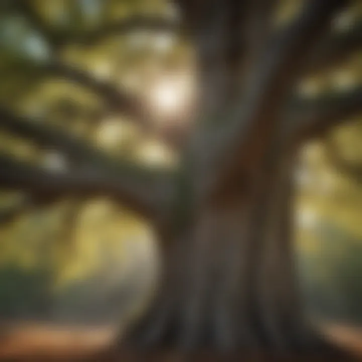 Close-up of a mature oak tree, representing key species in central hardwoods