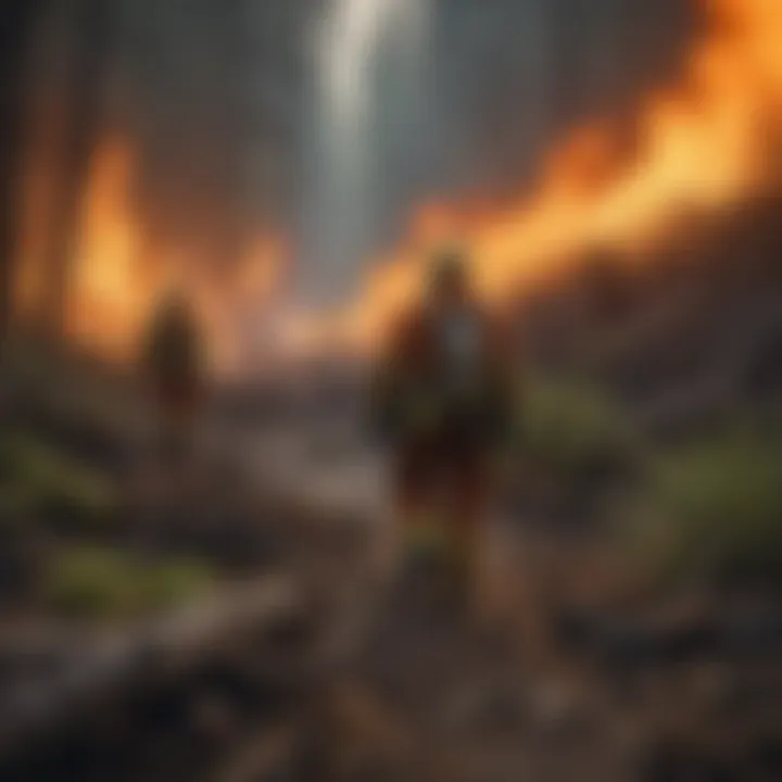Firefighters assessing a controlled burn area