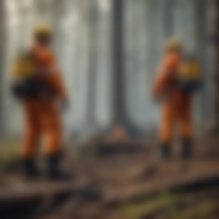 Team of wildland firefighters strategizing