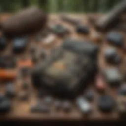 Essential gear laid out on a wooden table