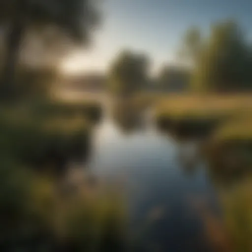 A dense growth of invasive lake reeds in a serene aquatic environment