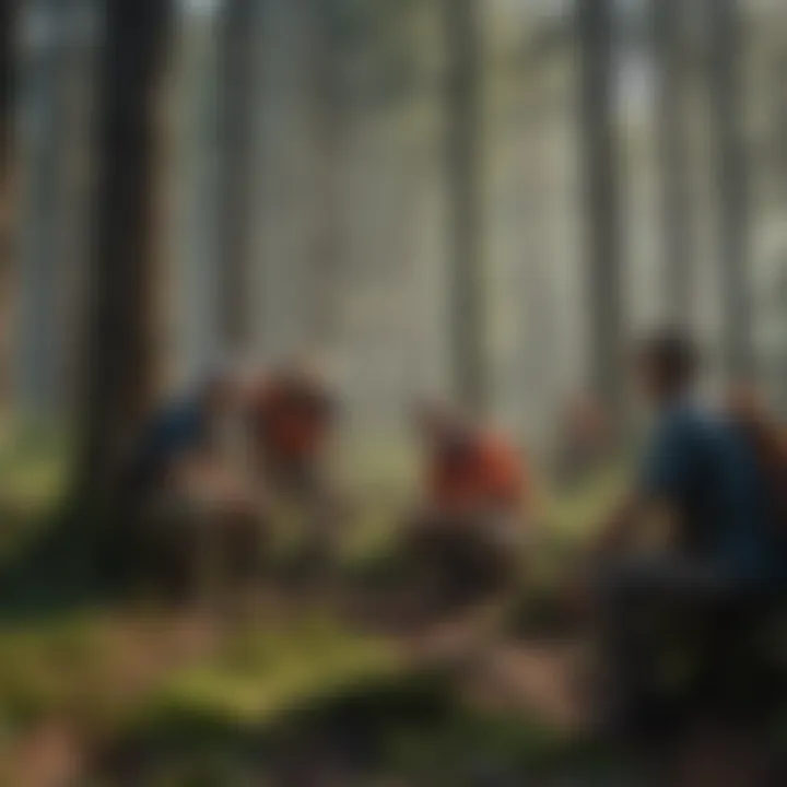 A diverse group of volunteers working together in a forest