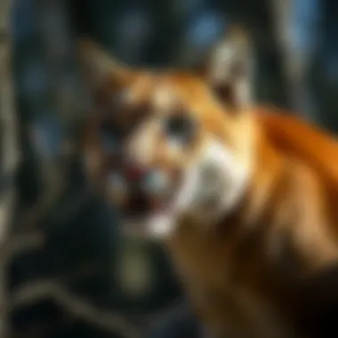 Close-up of a cougar displaying its behavior in the wild