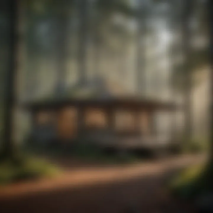 Illustration of a completed bathouse in a woodland setting
