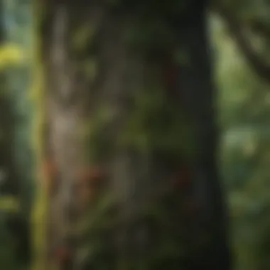 Close-up of a native Puerto Rican tree, highlighting its intricate bark and vibrant leaves.