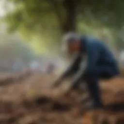 Volunteers planting trees in a community project