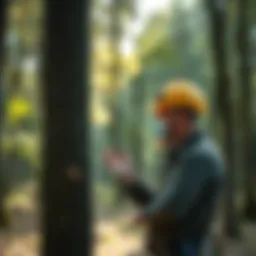 An arborist assessing a tree in a park setting