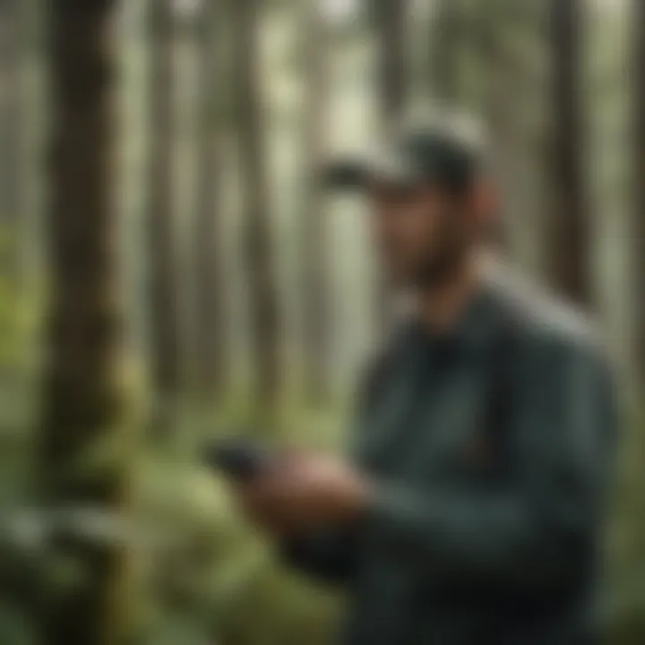 A conservationist surveying a forest area rich in rare plant species, emphasizing conservation efforts.