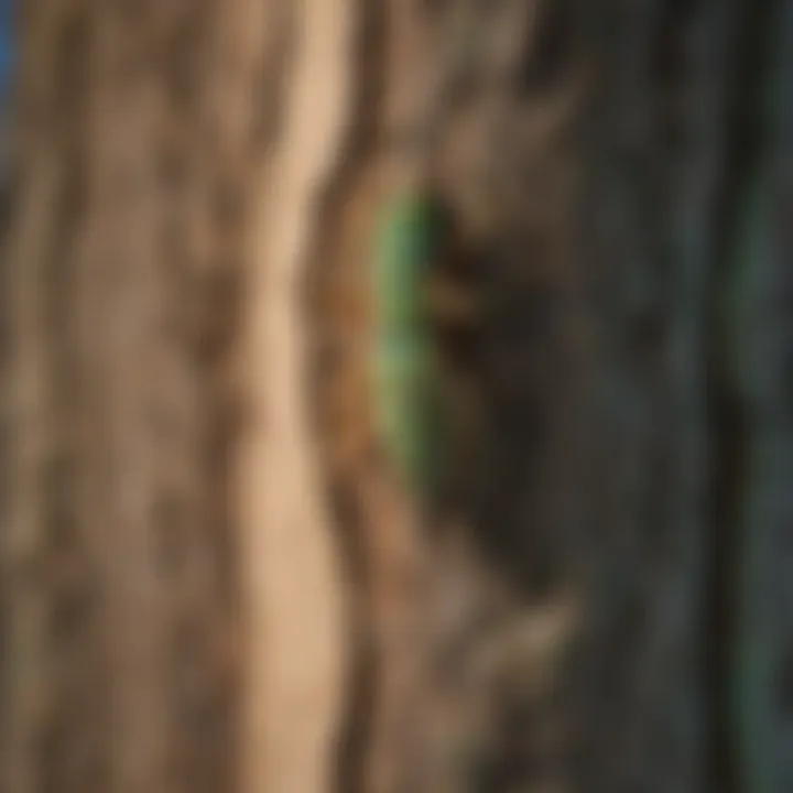 Close-up of emerald ash borer larvae damaging an ash tree