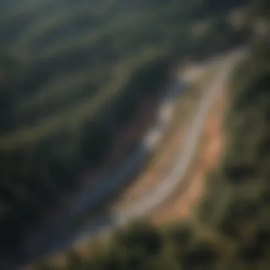 Aerial View of Pikes Peak Highway Aerial view of Pikes Peak Highway winding through lush forests.