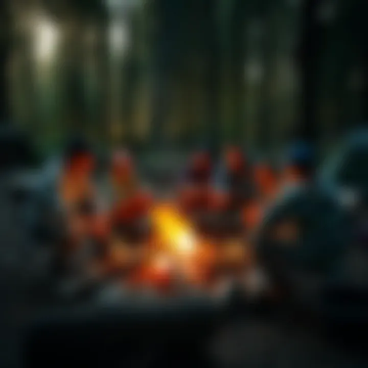 Team Building Around the Campfire Campers enjoying a team-building activity around a fire