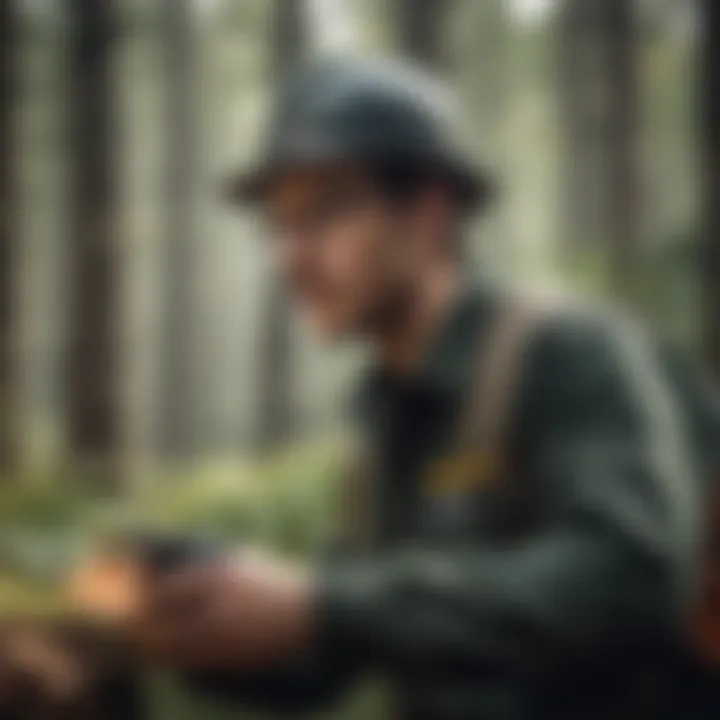 A forestry professional utilizing advanced technology in the field