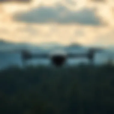 Advanced Unmanned Aircraft in Action Advanced unmanned aircraft in a vast landscape