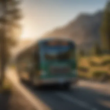 Charter bus parked at a local landmark in Helena