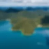 Aerial View of Lake Crescent Aerial view of Lake Crescent showcasing the vibrant blue waters surrounded by lush forests