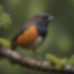 A close-up of a vibrant Eastern Towhee perched on a branch, showcasing its distinctive markings.