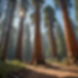 A breathtaking view of the iconic giant sequoias under a clear blue sky