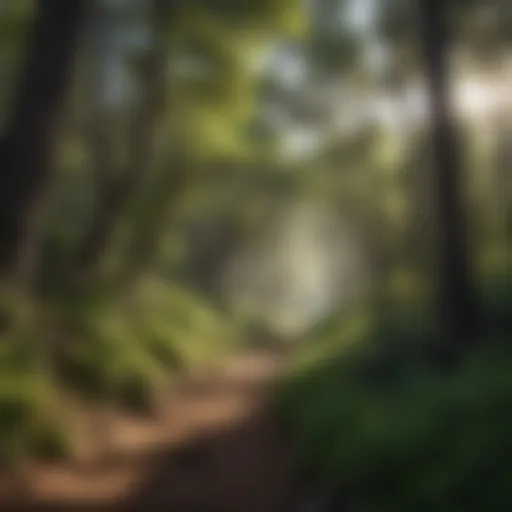 A panoramic view of the lush forest trails in Payson, Arizona, showcasing the vibrant greenery and towering trees.