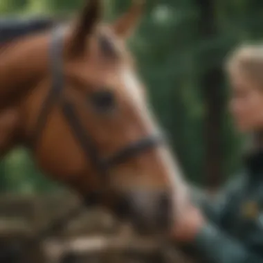 A close-up of a horse being groomed, emphasizing care and sustainability.