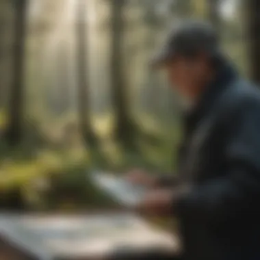 A land manager reviewing a forest map in the field