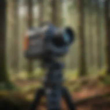 Close-up of laser scanning equipment in a forest environment