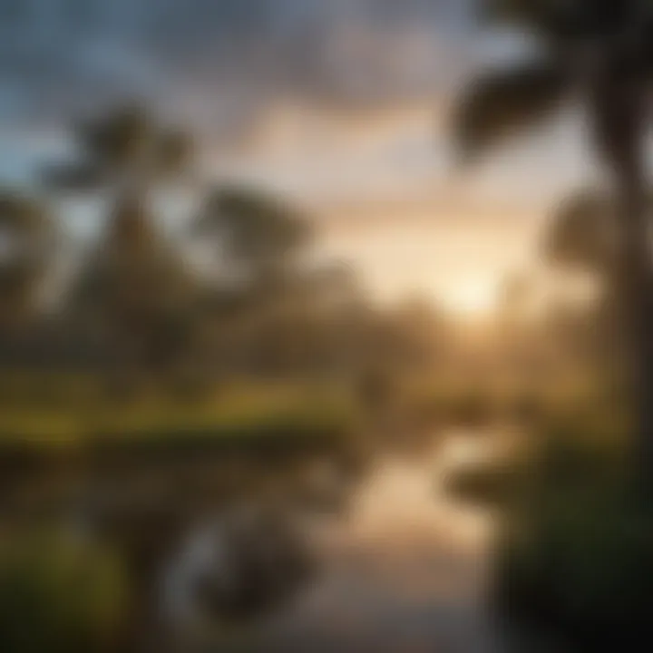 A lush wetland area showcasing diverse plant species native to Louisiana