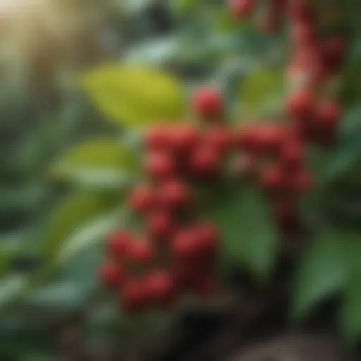 A close-up of vibrant low bush berries nestled among lush green leaves