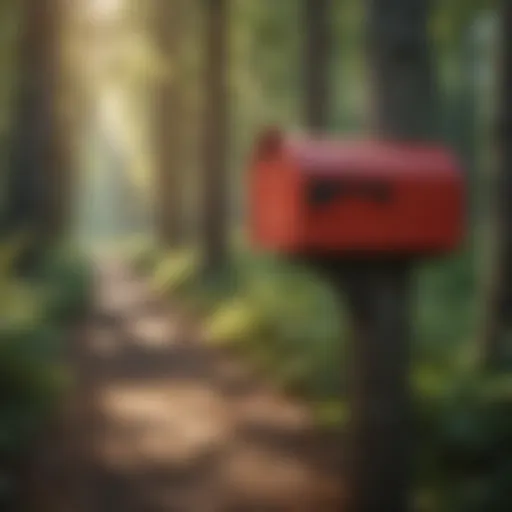 A scenic view of a mailbox along a forest trail