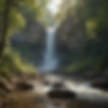 Scenic Landscape with Multiple Waterfalls Panoramic view of a forested area showcasing multiple waterfalls in a scenic landscape.