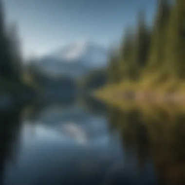 A tranquil alpine lake reflecting Mount Baker under a clear blue sky.