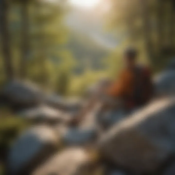 Backpacker resting on a rocky overlook