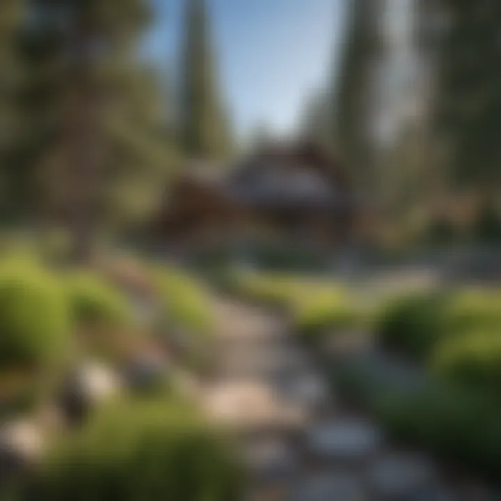 Beautifully landscaped outdoor area of a property in South Lake Tahoe, emphasizing the connection with nature.