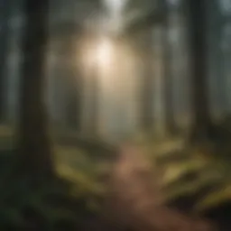 A serene forest landscape showcasing diverse trees and wildlife