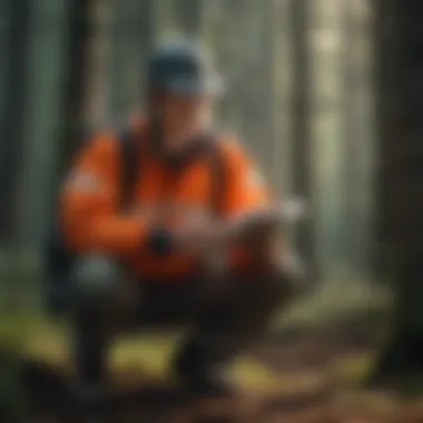 Conducting a Forest Survey A specialized professional conducting a forest survey with equipment