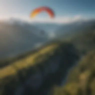 A panoramic view of the Cascade Mountains with a paraglider in the sky