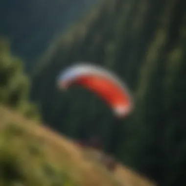 A group of paragliders preparing for takeoff on a hillside